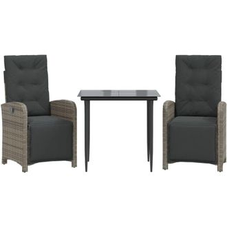 vidaXL Vidaxl - Sillas Y Mesita De Jard&iacute;n Con Cojines 3 Piezas Rat&aacute;n Pe Gris