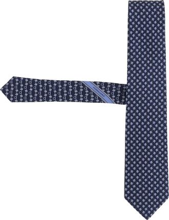 Ferragamo Zijden das met patroon - Heren - Stropdassen - Blauw - ONE Size - Accessoires