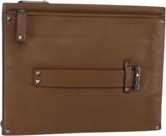 Valentino Pre-owned Leren Clutch - Dames - Vintage Clutch - Bruin - ONE Size - Leer - Vintage