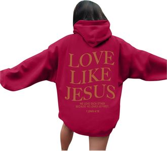 Generic Love Like Jesus Graphic Christian Hoodies for Women UK Casual Oversized Long Sleeve Lightweight Autumn Sweatshirts Pullover Y2k Girls Tops with Pocket