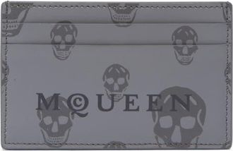 Alexander McQueen Skull Leather Card Case in Grey/Dark Grey at Nordstrom