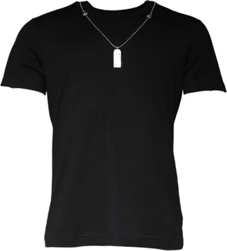 Dolce & Gabbana Mens Black Cotton Necklace Embellished T-Shirt