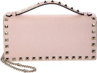 Valentino Rockstud Grainy Leather Wallet On Chain