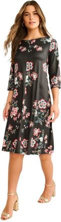 Roaman's Plus Size 3/4 Sleeve Boatneck Swing Dress in Brown Textured Floral at Nordstrom, Size 32