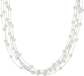 Valero Pearls Womens Fresh Water Cultured Pearl Necklace - White Sterling Silver - One Size