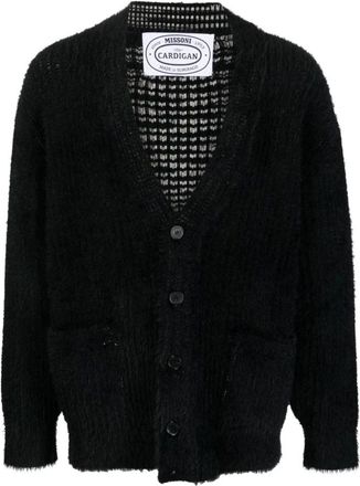 Missoni Cardigans, male, Black, M, Black V-Neck Cardigan with Brushed Effect
