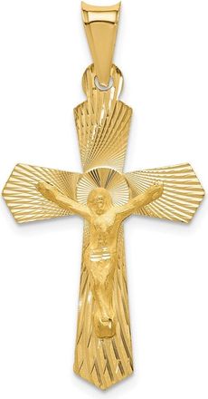 Diamond2Deal 14k Yellow Gold Polished Satin Diamond-Cut Crucifix Pendant
