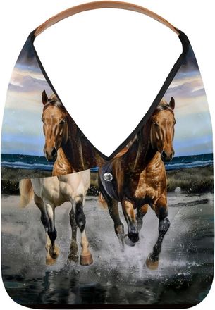 Generic Two Running Horses Reusable Lightweight Grocery Bags - Foldable Into Compact Pouch, Washable & Sturdy, Multipurpose for Shopping and Travel