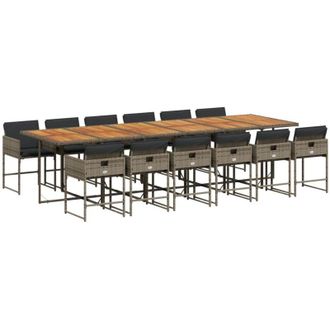vidaXL Set Comedor De Jard&iacute;n Con Cojines 13 Pzas Rat&aacute;n Sint&eacute;tico Gris Vidaxl