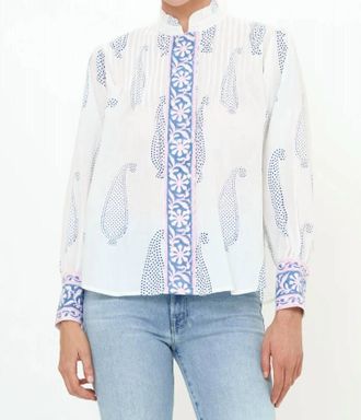 Oliphant Pintuck Button Front Blouse In Aptos Blue