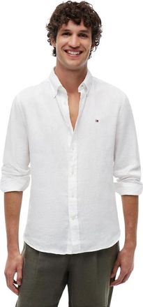 Tommy Hilfiger Regular-Fit Puur Linnen Overhemd - Heren - Casual Overhemden - Wit - XL - Linnen - Overhemden