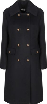 P.A.R.O.S.H. Zwarte wollen double-breasted jas - Dames - Mantel - Zwart - XS - Wol - Jassen