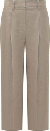 Brunello Cucinelli Linnen Broeken - Dames - Straight fit broeken - Beige - M - Linnen - Broeken