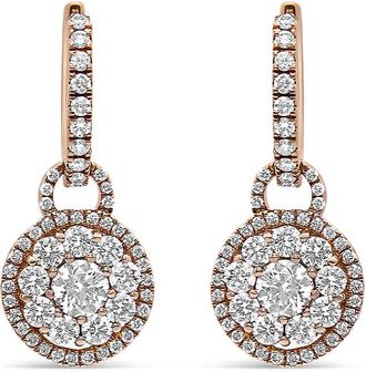 House of Brilliance 18K Rose Gold 1 1/2 Cttw Round Shaped Diamond Composite Drop and Dangle Leverback Earrings (F-G Color, VS1-VS2 Clarity)
