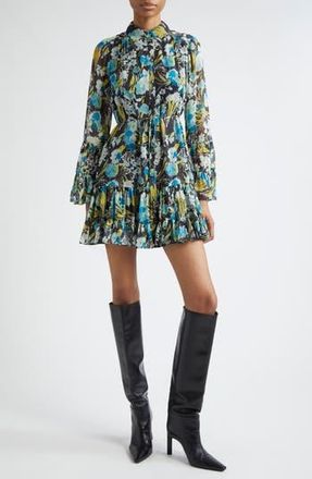 Cinq &agrave; Sept Lyra Tossed Floral Long Sleeve Minidress in Obsidian Multi at Nordstrom Rack, Size 8