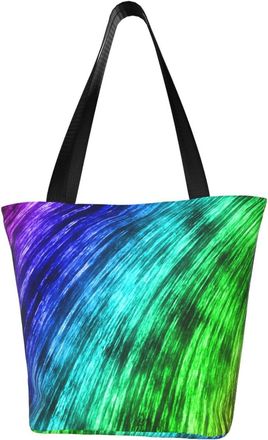 AOOEDM Curved Rainbow Print Tote Bag Women Capacity Shoulder Grocery Shopping Bags