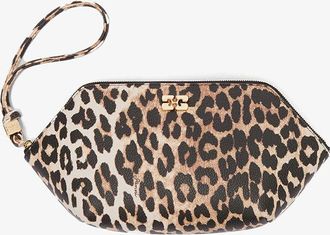 Ganni Brown Bou Make Up Pouch in Grained Leopard