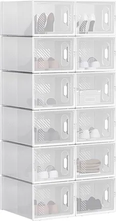 Woltu 12x Cajas De Zapatos Transparentes Cajas Para Zapatos De Pl&aacute;stico Apilables Y Plegables Organizador De Almacenamiento De Guardarropa Contenedor Zapato