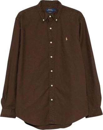 Ralph Lauren Garment-Dyed Oxford Shirt - Heren - Casual Overhemden - Bruin - L - Katoen - Overhemden