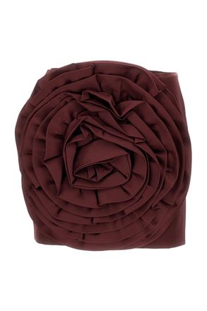 Rotate Burgundy Satin Mini Skirt With 3D Rose Appliqu&eacute;