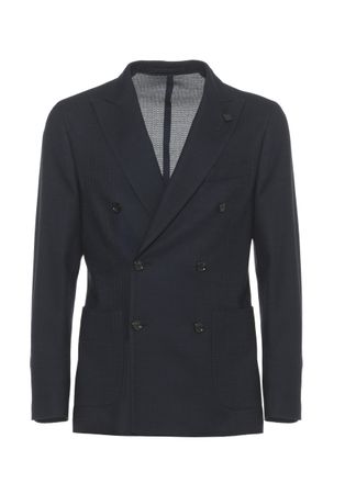 Lardini Blue Peak Lapel Cotton Double-Breasted Jacket
