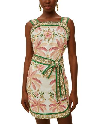 Farm Rio Linen-Blend Palm Dream Sleeveless Angled Mini Dress