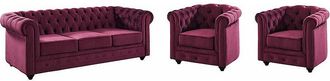 Vente-Unique Sof&aacute; 3 plazas y 2 sillones de terciopelo CHESTERFIELD - P&uacute;rpura