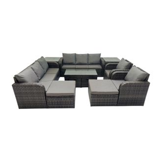 Fimous 3 Seater Sofa Reclining Chair Coffee Table with 2 Side Tables in Dark Grey