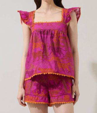 Sugarlips Kareen Square Neck Blouse In Magenta