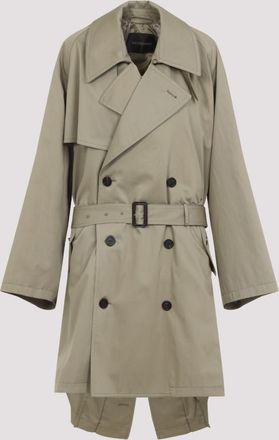 Balenciaga Beige Cotton Draped Neck Trench