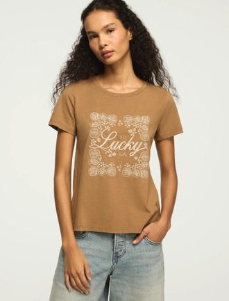 Lucky Brand Womens Lucky Floral Frame Classic Crew