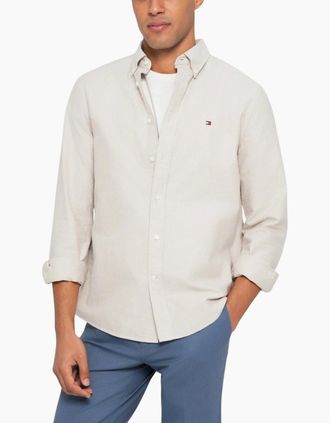 Tommy Hilfiger Mens TOMMY HILFIGER Mens Shirts Regular Fit Top - Cream - Size: 42/Regular