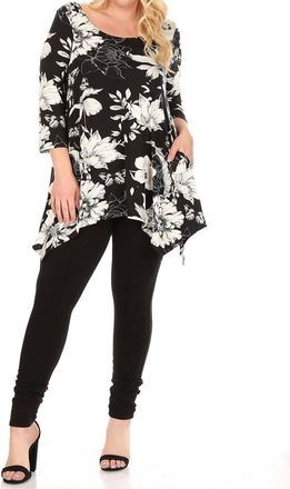 White Mark Plus Size Floral Scoop Neck Tunic Top With Pockets In Black