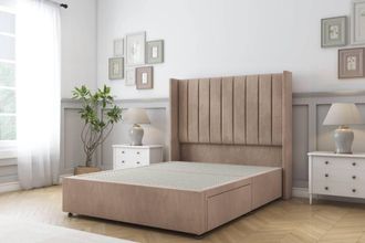 Sloomy Falcon Naples Divan Base 2 Drawers Foot-End-54 Wingback Headboard in Light Brown | Size: Small Double