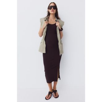 H&M Mama Ribbed Jersey Dress in Dark Brown at Nordstrom, Size Xx-Large