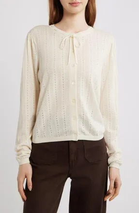 Frame Denim Cotton & Modal Pointelle Cardigan in Cream at Nordstrom, Size X-Small