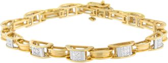 House of Brilliance 14K Yellow Gold Princess Cut Diamond Chain Link Bracelet