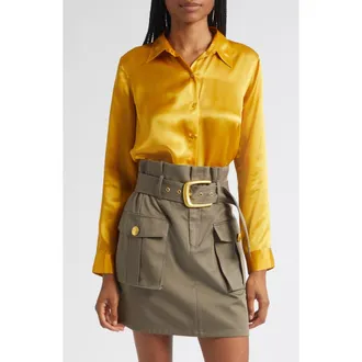 L'agence Tyler Silk Blouse in Golden Spice at Nordstrom, Size Xx-Large