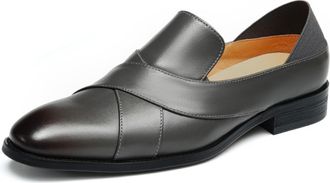 Generic Mens Comfort Slip-On Loafers Low Block Heel Formal Dress Shoes Round-Toe Wedding Business Shoes,Grey,4.5 UK