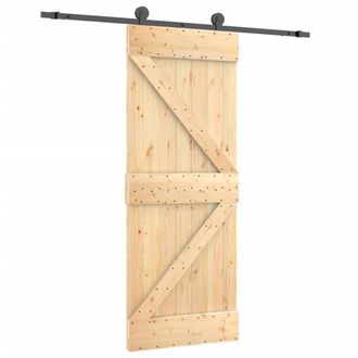 Berkfield Home Sliding Door with Hardware Set 70x210 cm Solid Wood Pine in Light Brown