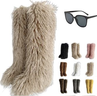 Generic Fluffy Thigh High Boots - Over The Knee Fluffy Boots for Women Faux Winter Snow Boots Outdoor Wear ( 5,10.5)