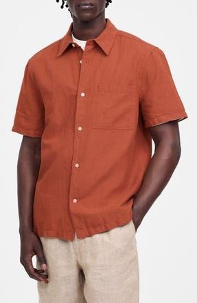 Madewell Short Sleeve Linen & Cotton Button-Up Shirt in Terracotta at Nordstrom Rack, Size Xx-Large