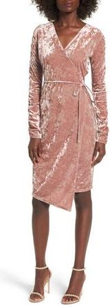 Leith Ruched Velour Wrap Dress in Pink Adobe at Nordstrom Rack, Size Small