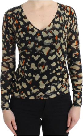 Roberto Cavalli Elegante Multicolor Wollen V-hals Trui - Dames - V-hals truien - Veelkleurig - S - Wol - Truien & Vesten
