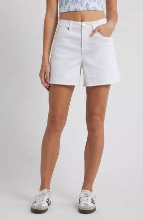 1822 Denim Frayed High Waist A-Line Denim Shorts in White at Nordstrom, Size 31