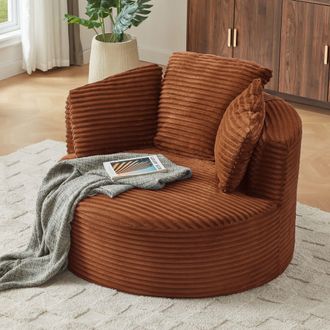 STILVORA Poltrona Rotonda Ergonomica In Velluto A Coste Con Seduta Profonda E Cuscini, Senza Montaggio, Arancione
