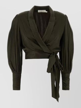 Zimmermann silk wrap blouse tie waist puff sleeves