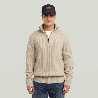 G-Star Essential Half Zip Gebreide Trui - Beige - Heren