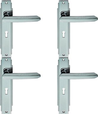 Loops 4x PAIR Line Detailed Handle on Lock Backplate 205 x 45mm Polished Chrome