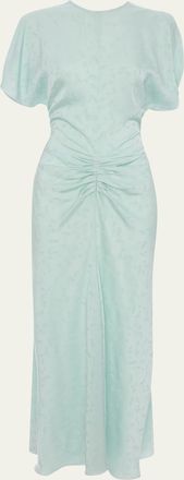 Victoria Beckham Floral Satin Gathered-Waist Maxi Dress